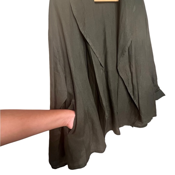 🩷 Bryn Walker Cardigan Jacket Womens S Linen Olive Open Blazer Lagenlook Pocket - Picture 5 of 12